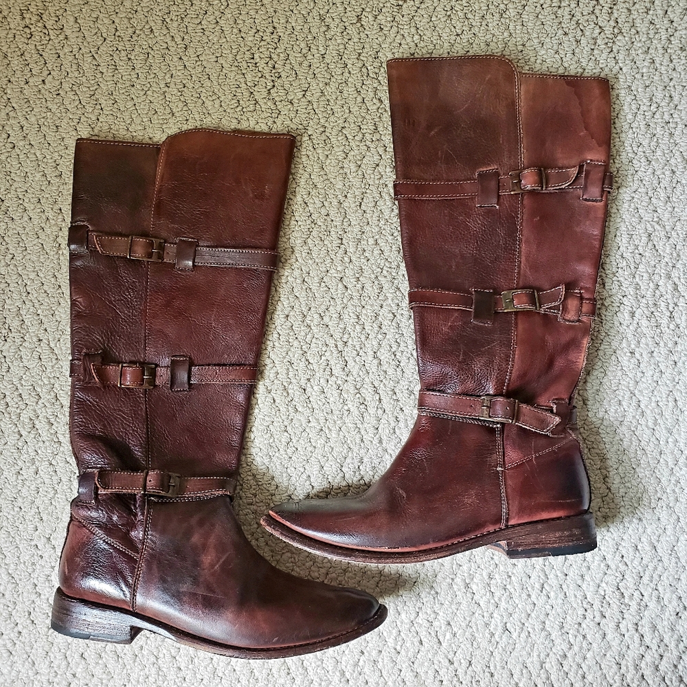 Bed Stu Cobbler Series Kitty Knee High Rustic Teak Leather Boots - Picture 4 of 16